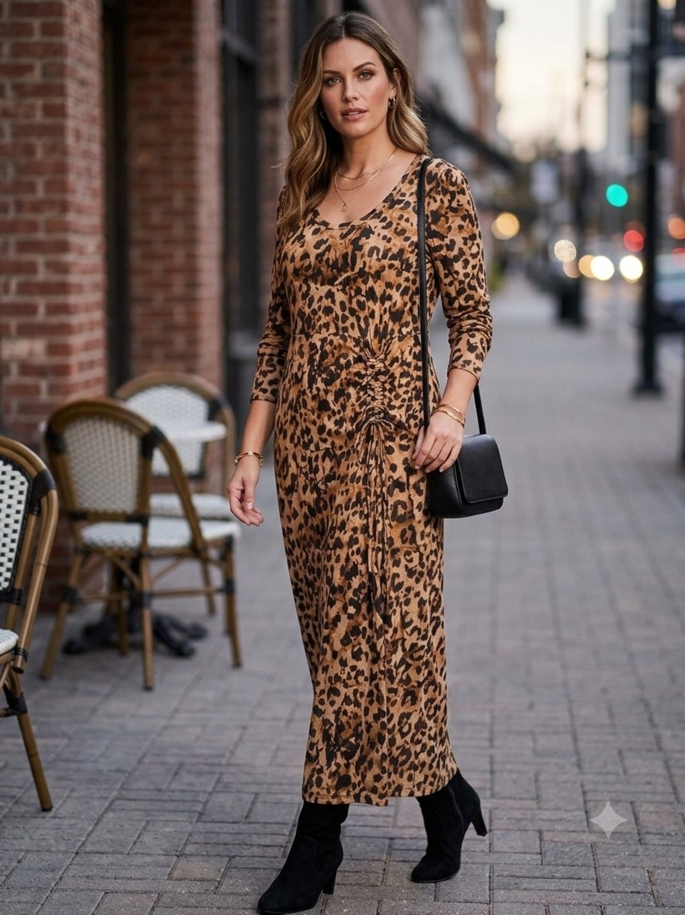 Cabi Selma Leopard Print Ruched Midi Dress Size L #4216